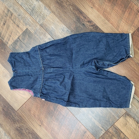 Oshkosh B'Gosh Denim Jumpsuit with Pink Floral Corduroy Lining, Size 12 Months - Picture 2 of 6